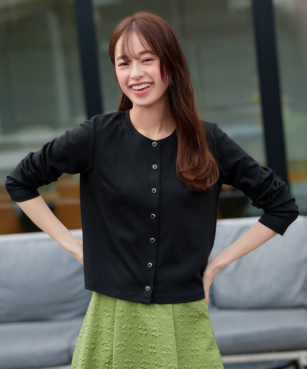 Tiaclasse 【小倉優子さん着用・洗える・接触冷感・汗ジミ防止】“サマさまカットソー”フレームボタンカーディガン 