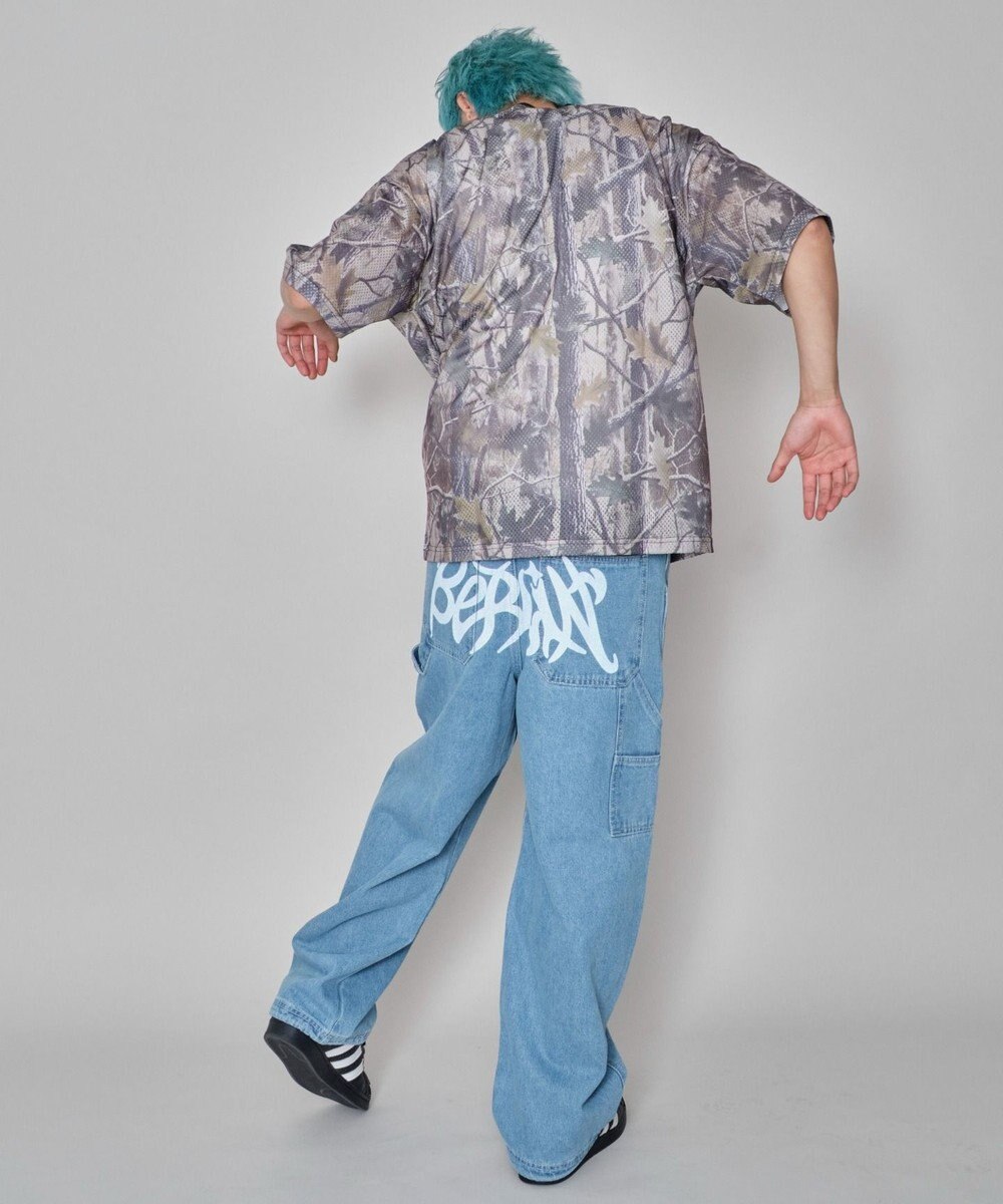 WEGO 【ウエスト紐で調整】イージーペインターグラフィックデニムパンツ 