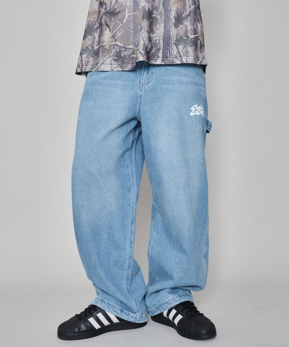WEGO 【ウエスト紐で調整】イージーペインターグラフィックデニムパンツ 