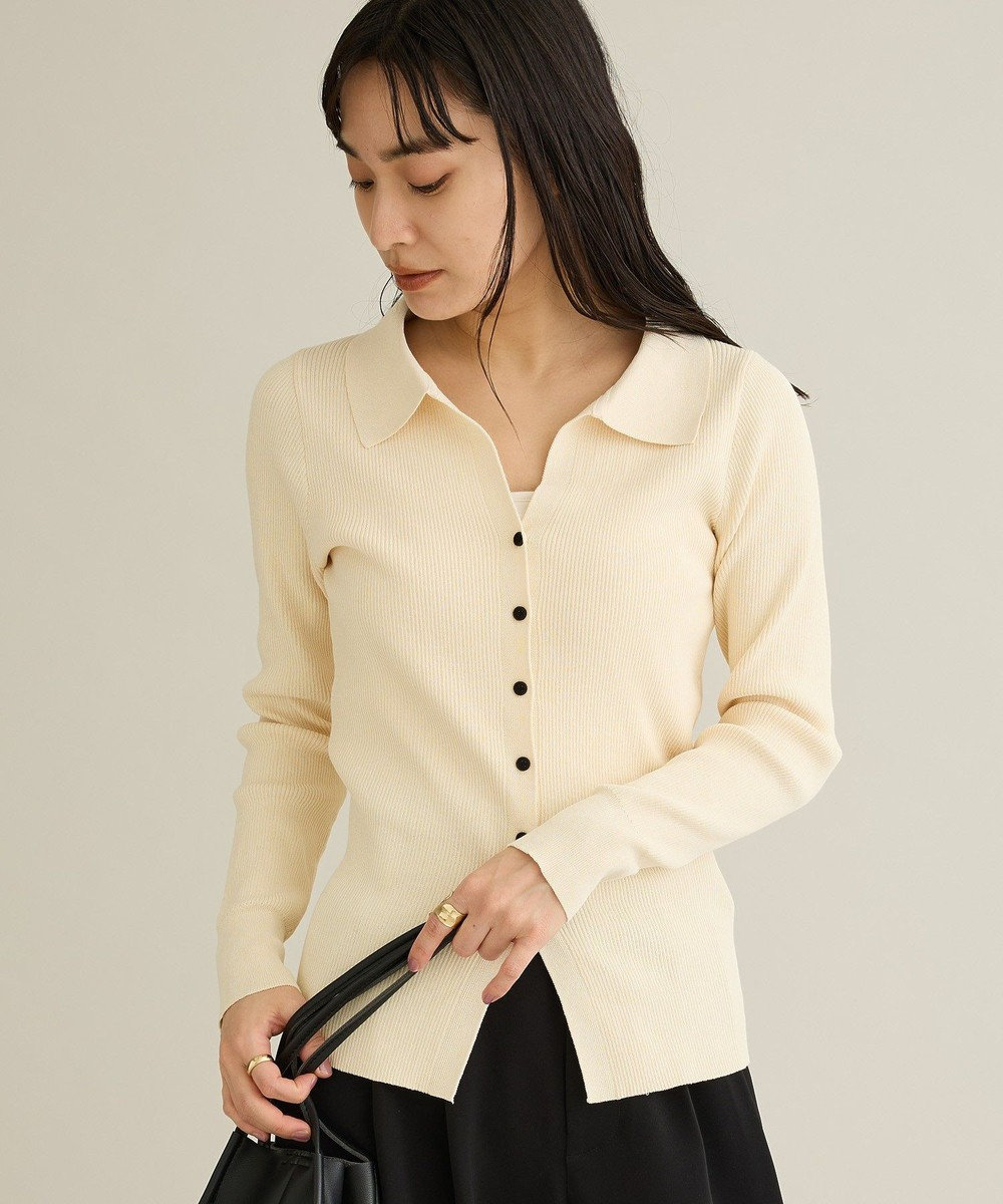 CRAFT STANDARD BOUTIQUE 襟付きコンパクトリブニットカーディガン 