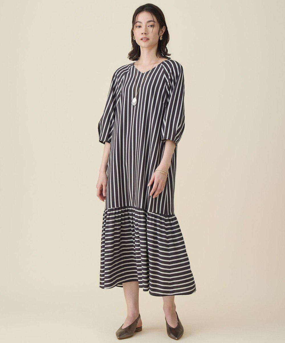 自由区 L 【17号サイズまで展開】ビスコースナイロンドビーストライプ ワンピース 