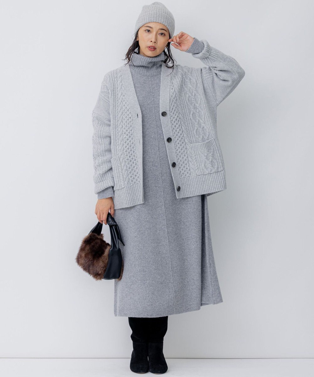 23区 【洗える】ウールカシミヤ アランパターン カーディガン 