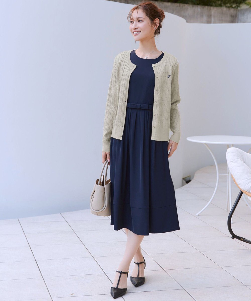 Tiaclasse ワンポイント刺繍ケーブルカーディガン 