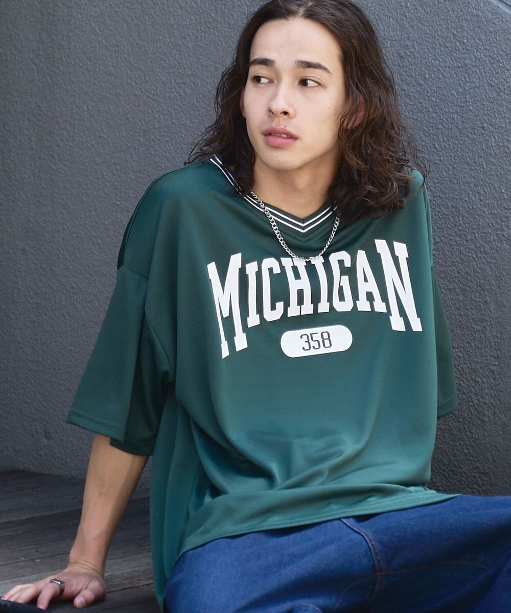 WEGO 【ユニセックス着用ITEM/2点セットネックレス付き/MLサイズ展開】アクセ付きラインリブメッシュプルオーバー 