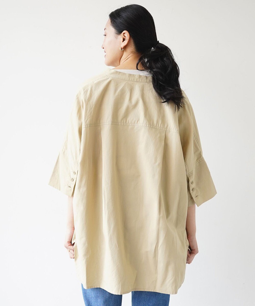 WHITE MAILS COTTON PAPER  POPLIN BAND COLLAR DOLMAN SLEEVE SHIRT　コットンポプリン 半袖シャツ 