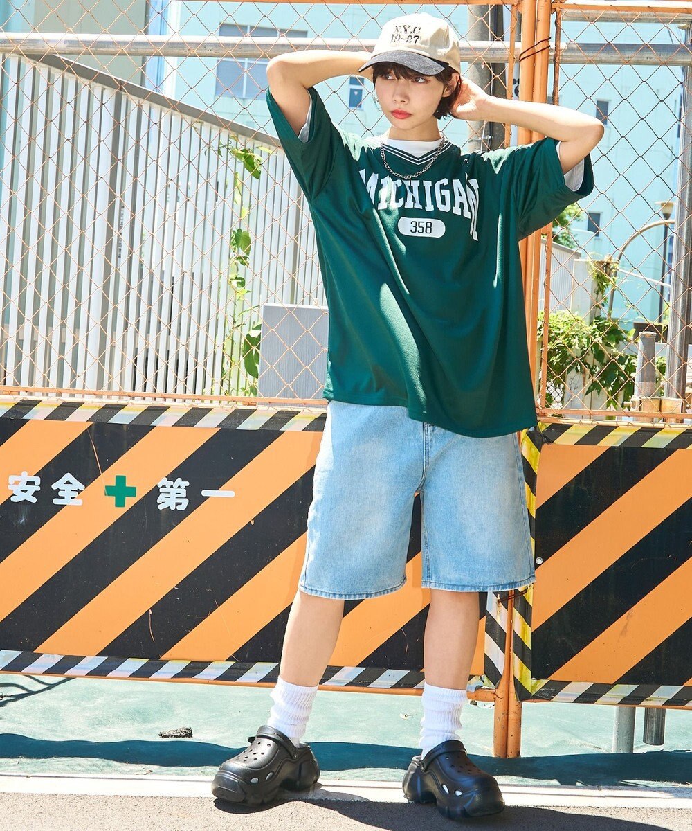 WEGO 【ユニセックス着用ITEM/2点セットネックレス付き/MLサイズ展開】アクセ付きラインリブメッシュプルオーバー 