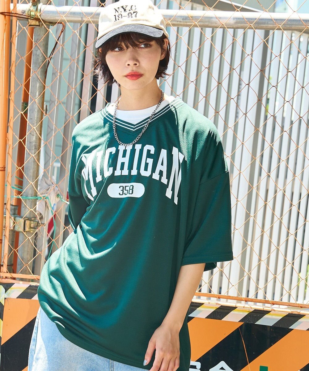 WEGO 【ユニセックス着用ITEM/2点セットネックレス付き/MLサイズ展開】アクセ付きラインリブメッシュプルオーバー 