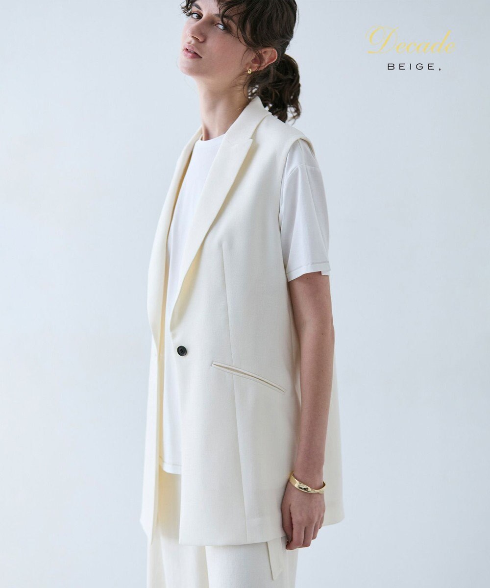 BEIGE， 【洗える】CAROLE / リネンライクノースリーブジレジャケット 
