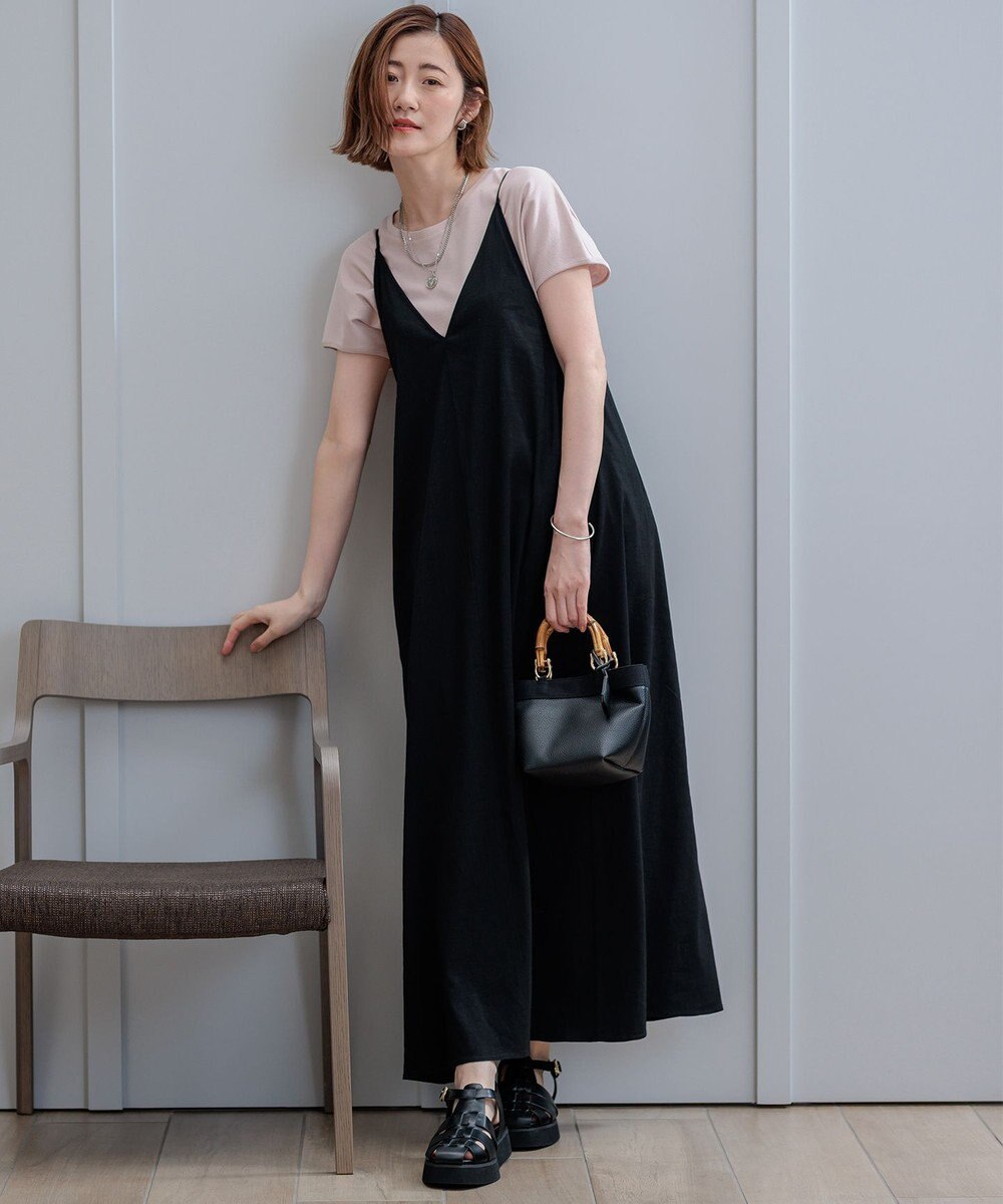 23区 S 【洗える】リネンレーヨンストレッチ キャミソール ワンピース 