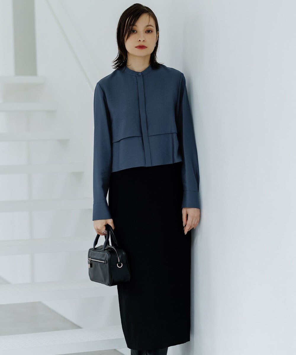 ICB 【洗える】ウールワッシャーツイル シャツドッキング ワンピース 