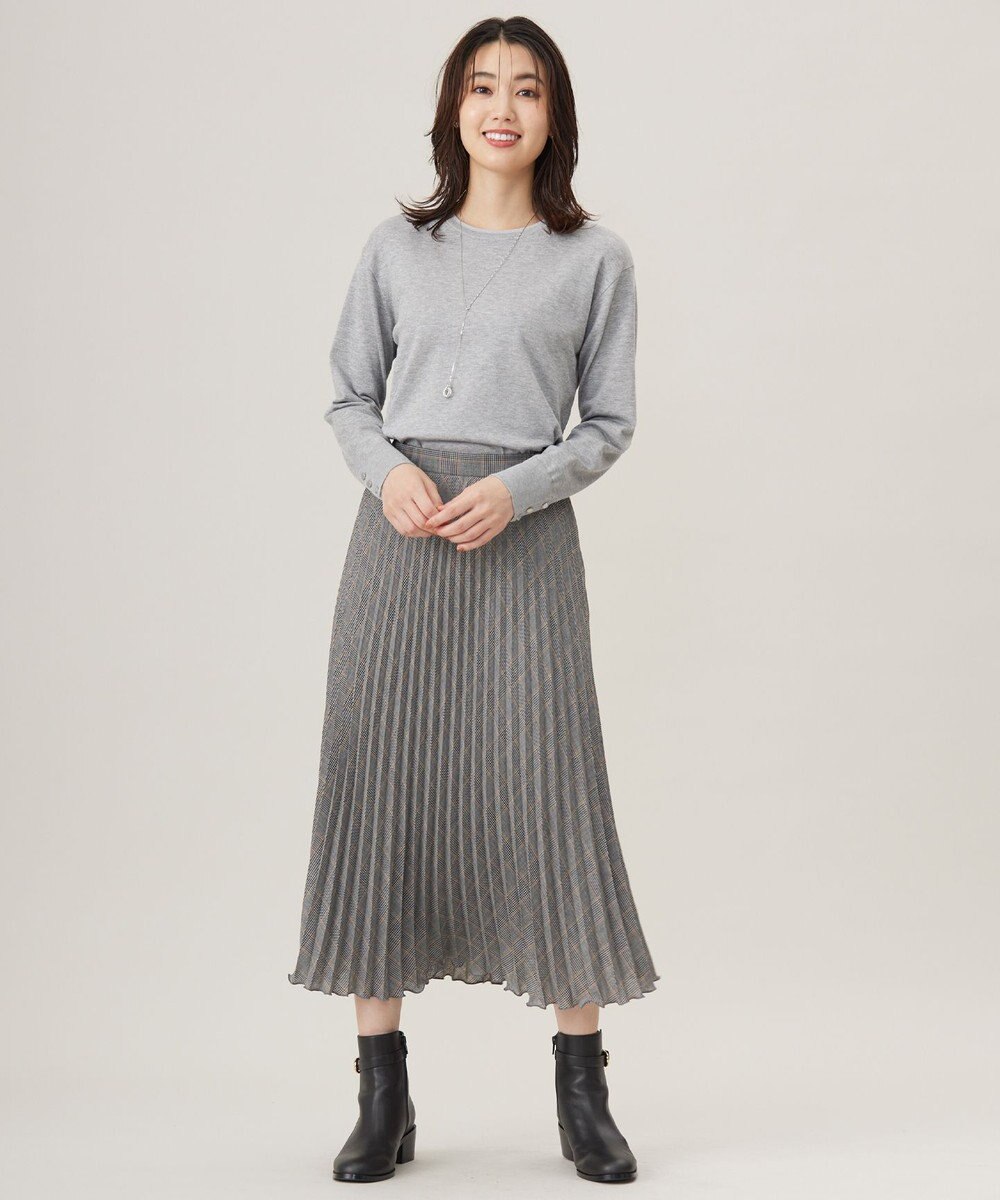 J.PRESS LADIES L 【洗える】テトロンレーヨンビエラ チェック プリーツ スカート 