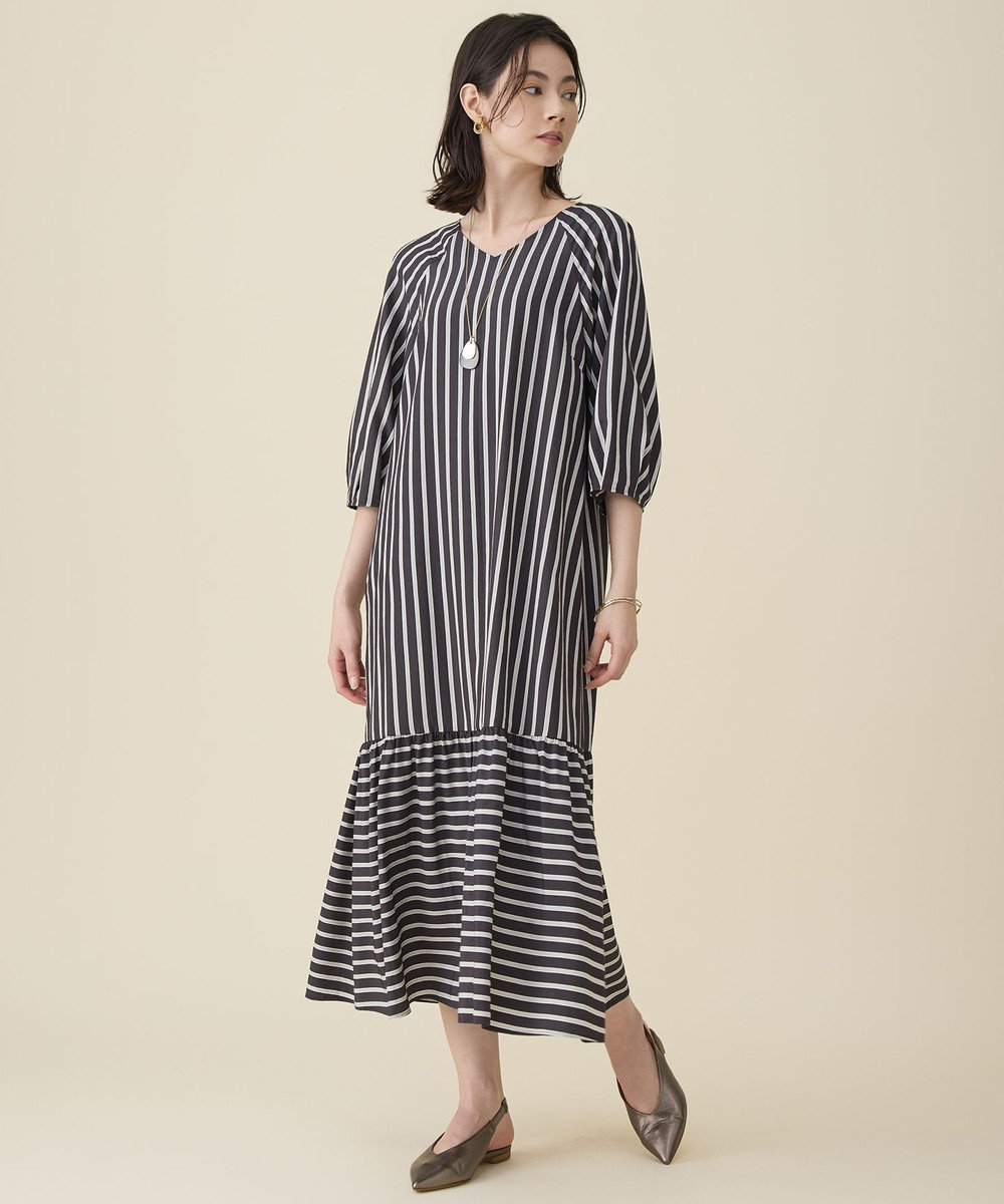 自由区 L 【17号サイズまで展開】ビスコースナイロンドビーストライプ ワンピース 