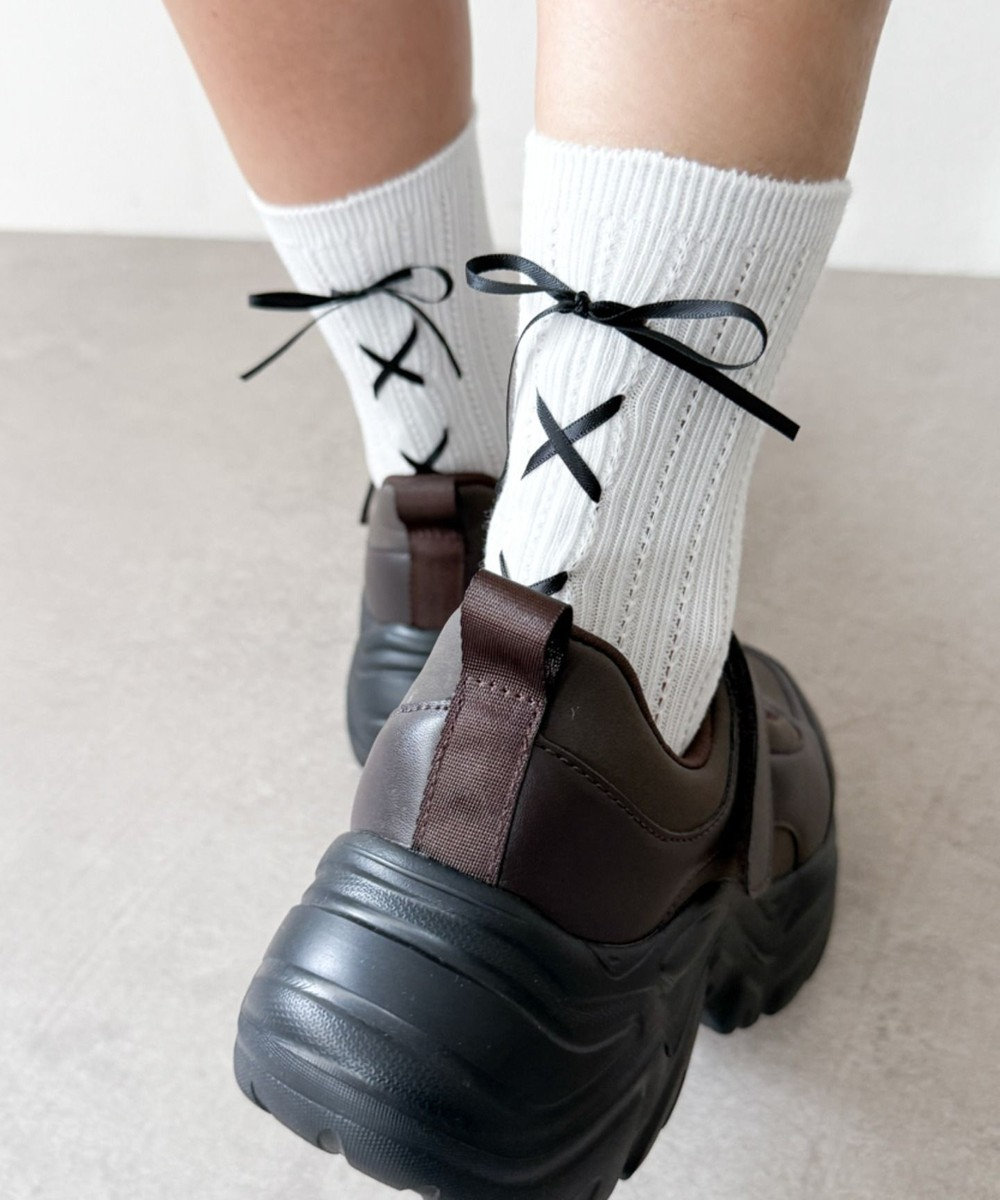 WEGO レースアップバックリボンソックス 