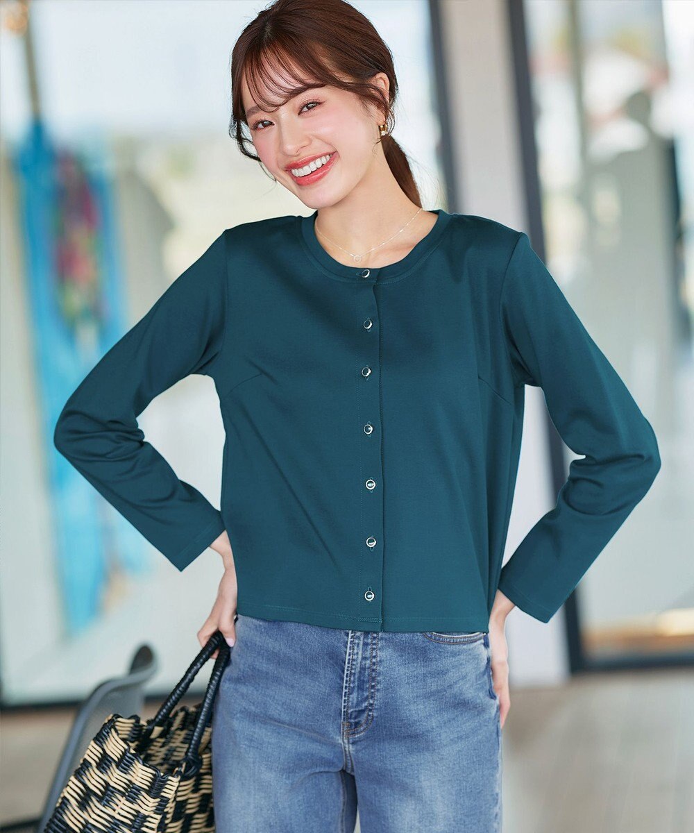 Tiaclasse 【小倉優子さん着用・洗える・接触冷感・汗ジミ防止】“サマさまカットソー”フレームボタンカーディガン 