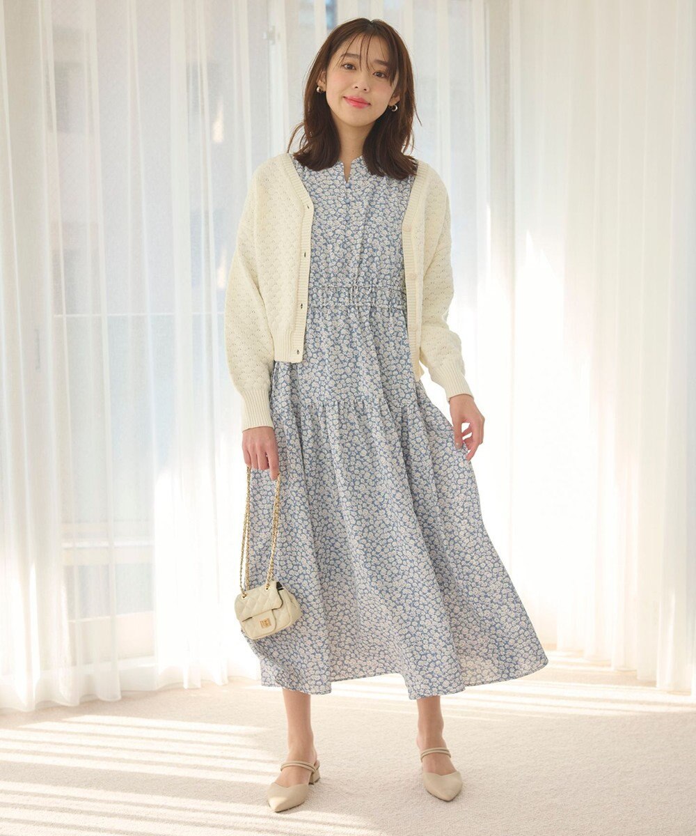 Feroux 【洗える】フラワープリントドロスト ワンピース 