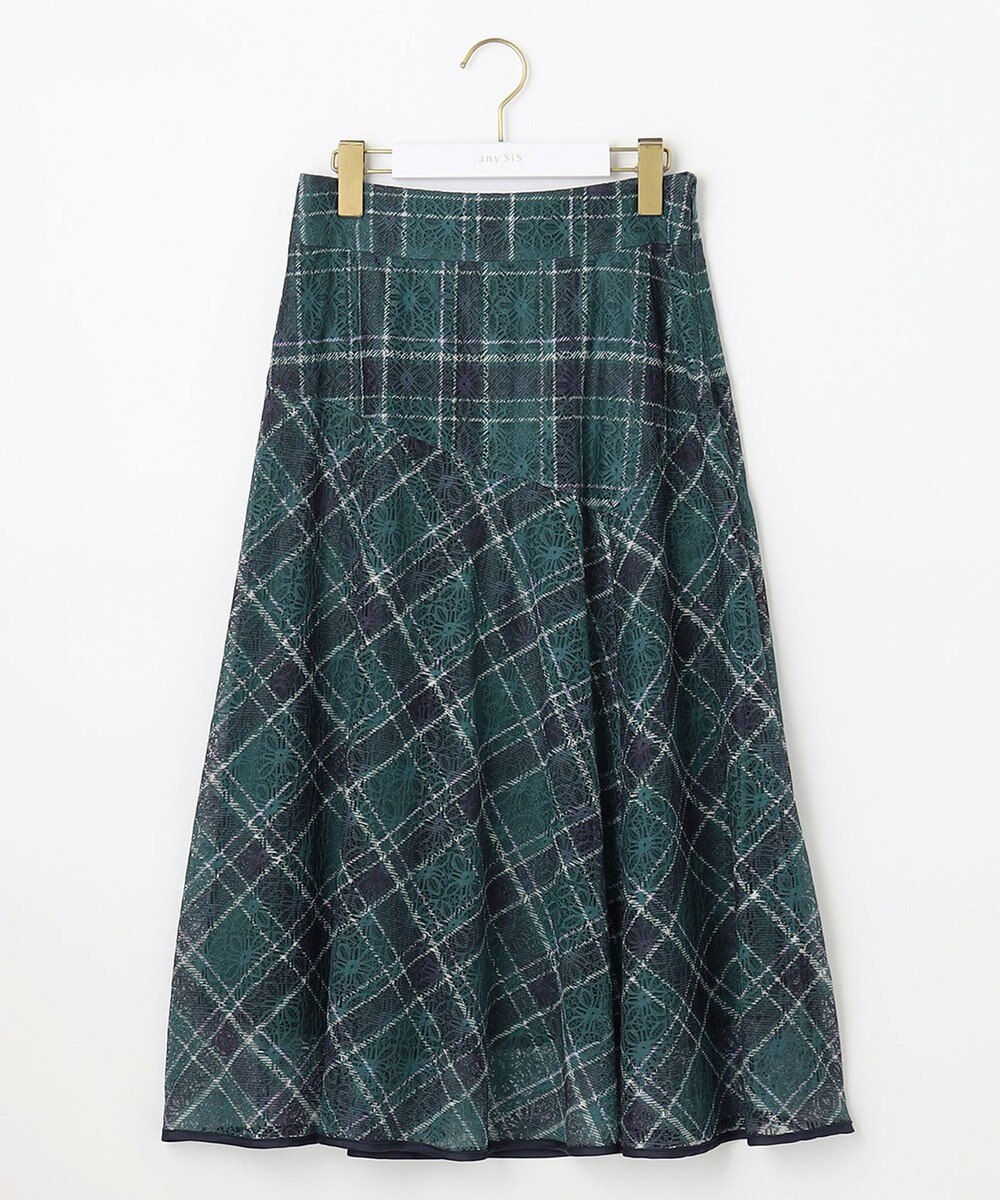 ANY SIS 【洗える】レースオンチェック スカート 
