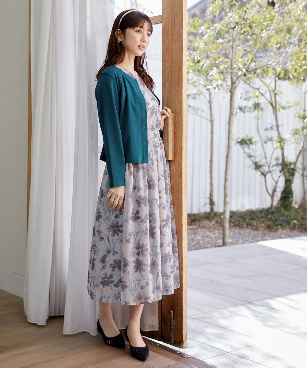 Tiaclasse 【小倉優子さん着用・洗える・接触冷感・汗ジミ防止】“サマさまカットソー”フレームボタンカーディガン 