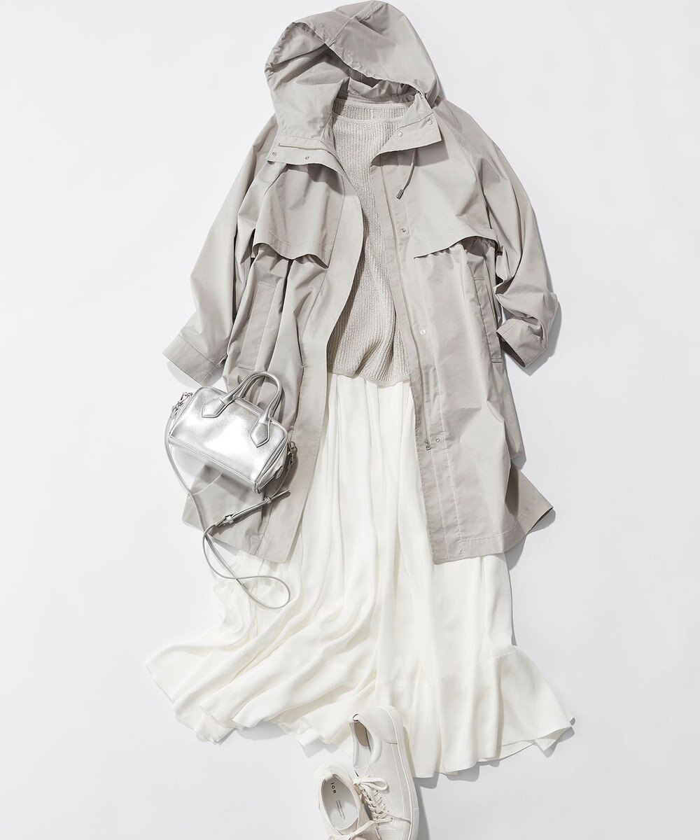 ICB 【撥水加工】 メモリーストレッチタフタ フーデットコート 