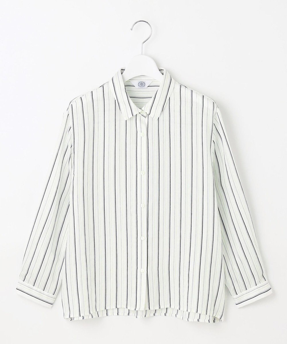 J.PRESS LADIES S 【洗える】ランダムストライプ シアー シャツカラー カットソー 