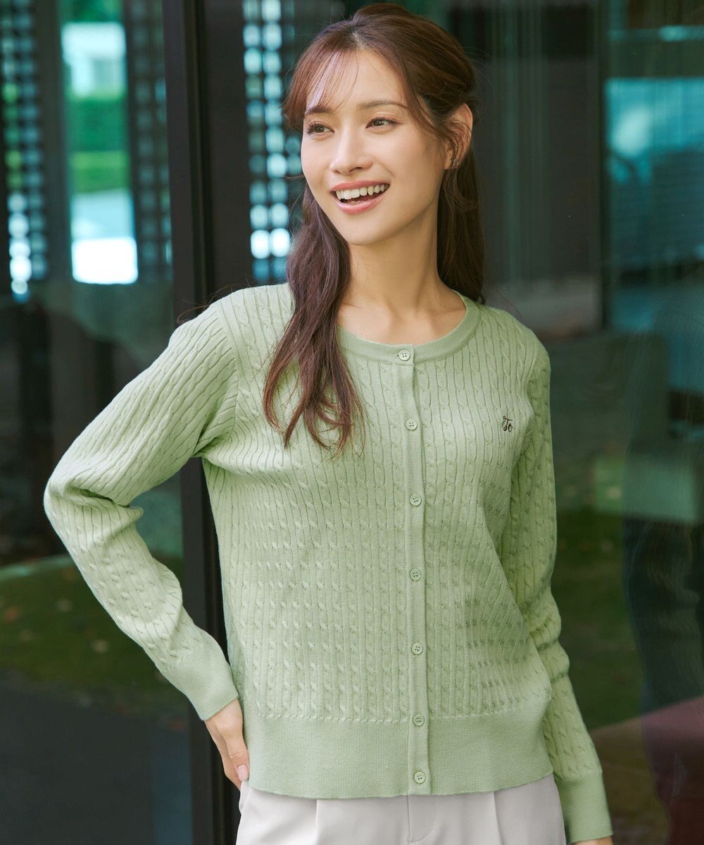 Tiaclasse ワンポイント刺繍ケーブルカーディガン 