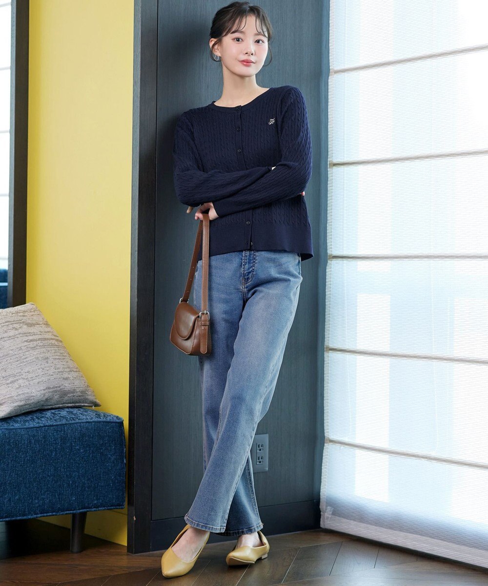 Tiaclasse ワンポイント刺繍ケーブルカーディガン 