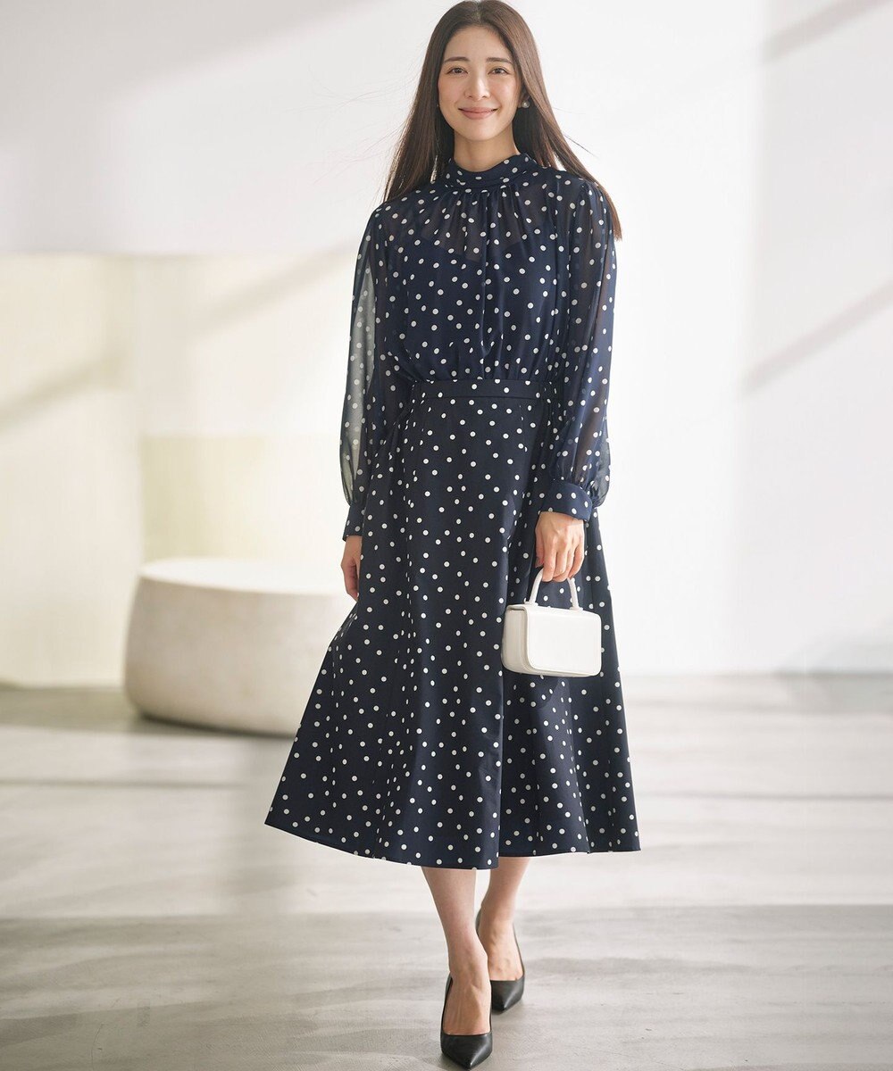 組曲 【前後着用可】シフォンオーガンプリント ボウタイワンピース 