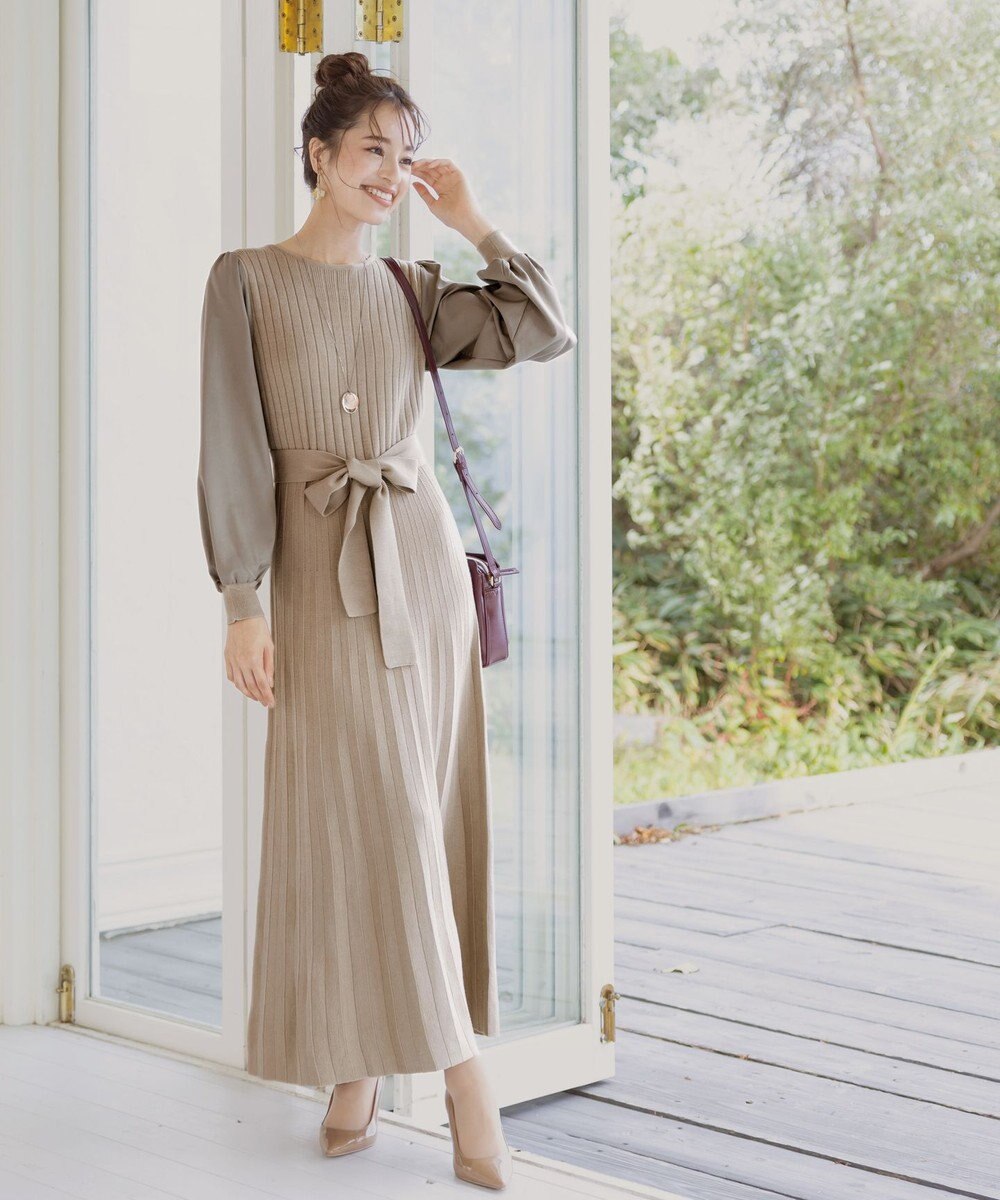 Tiaclasse 【洗える】パフ袖ニットコンビワンピース 