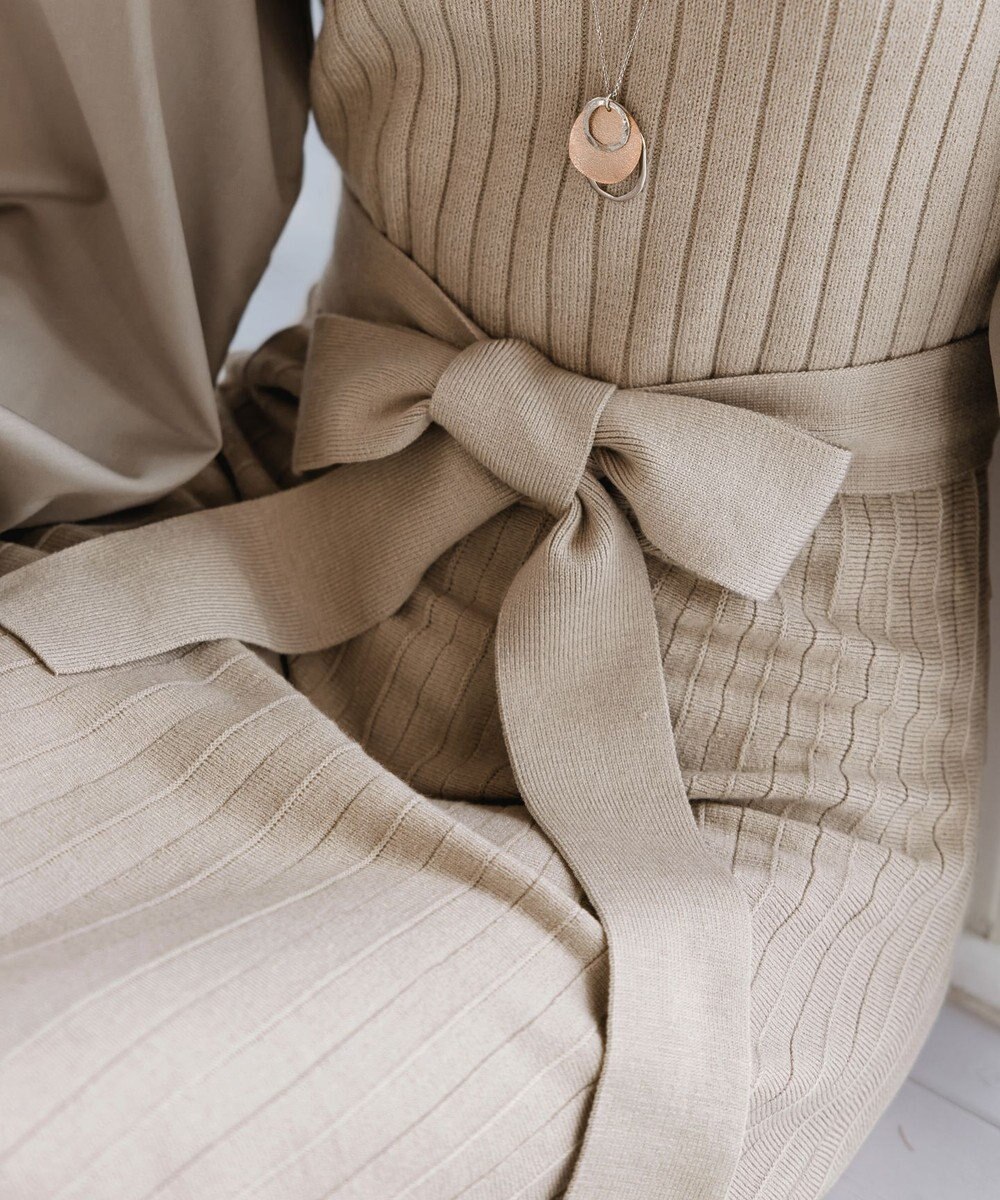 Tiaclasse 【洗える】パフ袖ニットコンビワンピース 