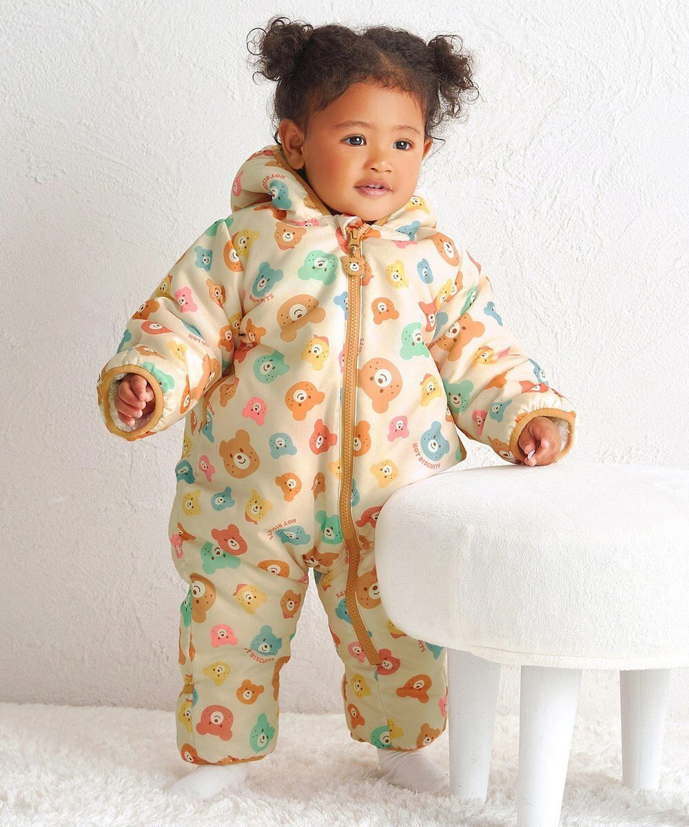 MIKI HOUSE HOT BISCUITS 【70-100cm】 カラフルビーンズ 総柄中綿ジャンプスーツ 