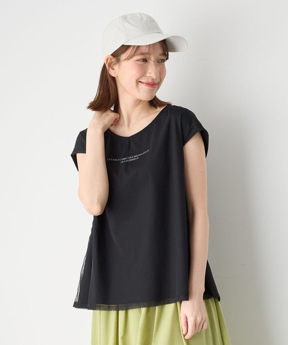 ANY チュールデザインフレンチスリーブTシャツ 