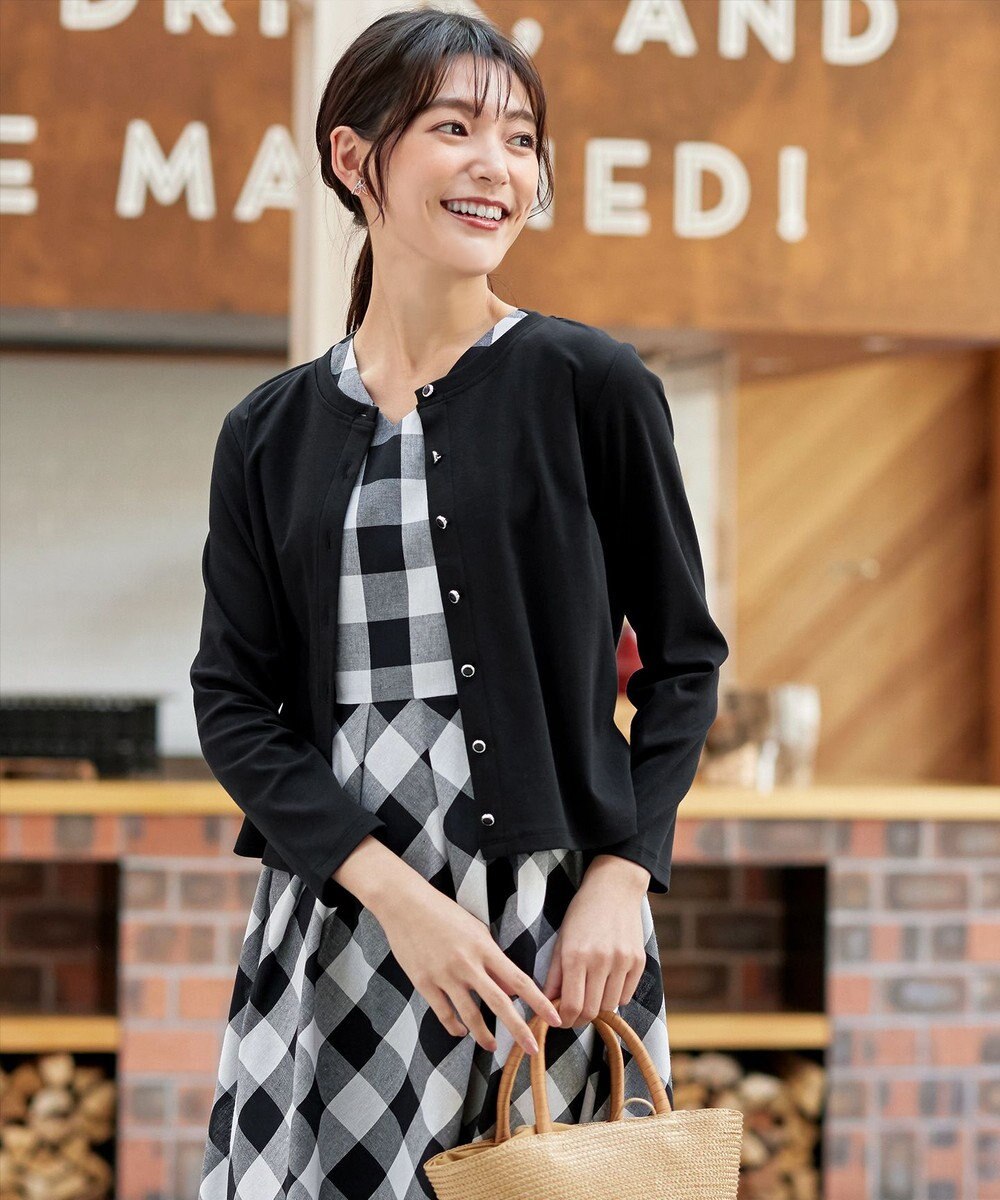 Tiaclasse 【小倉優子さん着用・洗える・接触冷感・汗ジミ防止】“サマさまカットソー”フレームボタンカーディガン 