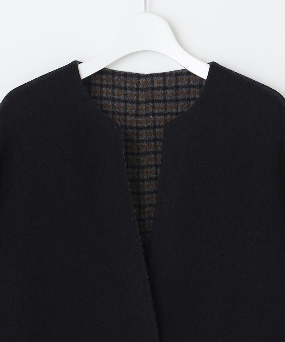 J.PRESS LADIES S 【リバーシブル】ウールナイロン リバーチェック ノーカラー ロングコート 