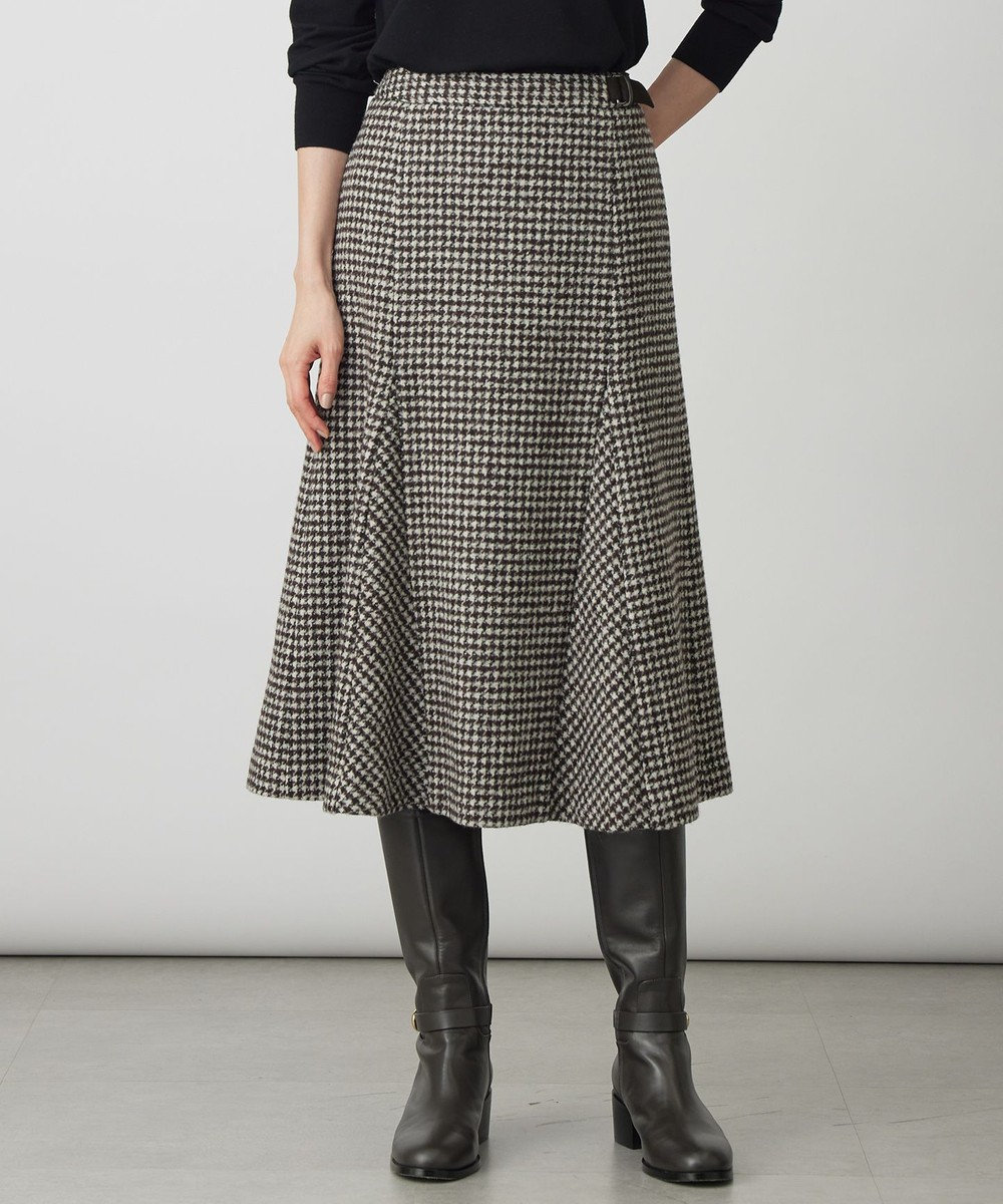 J.PRESS LADIES ウールシルク ハウンドトゥース フレア スカート 