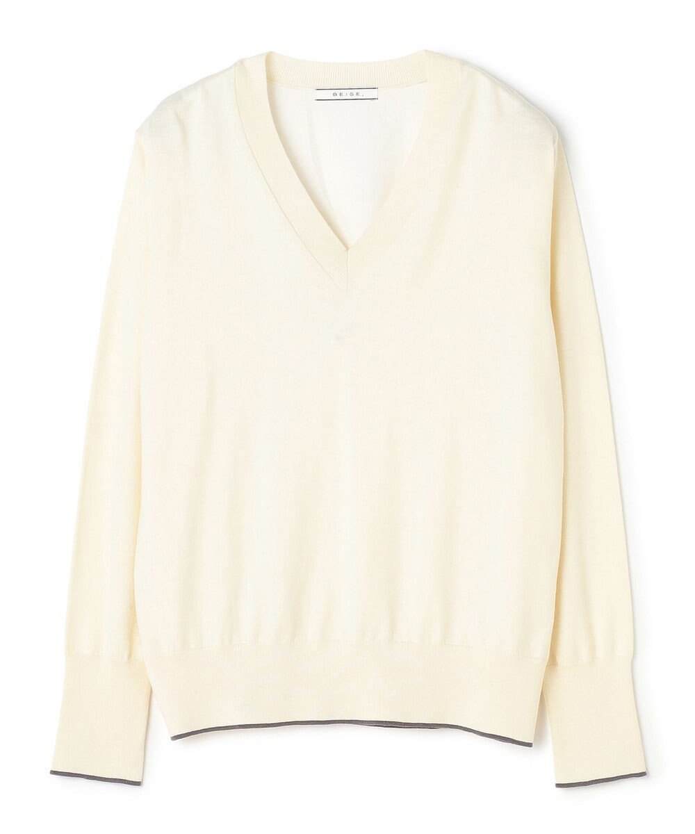 BEIGE， CHLOR / ウールシルクツイルドッキングVネックニット 