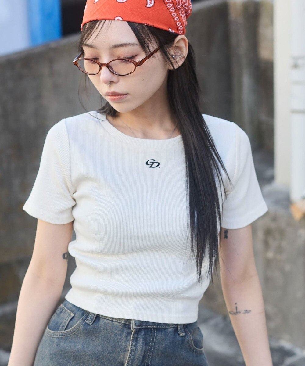 WEGO ヴィンテージウォッシュワンポイントリブT 