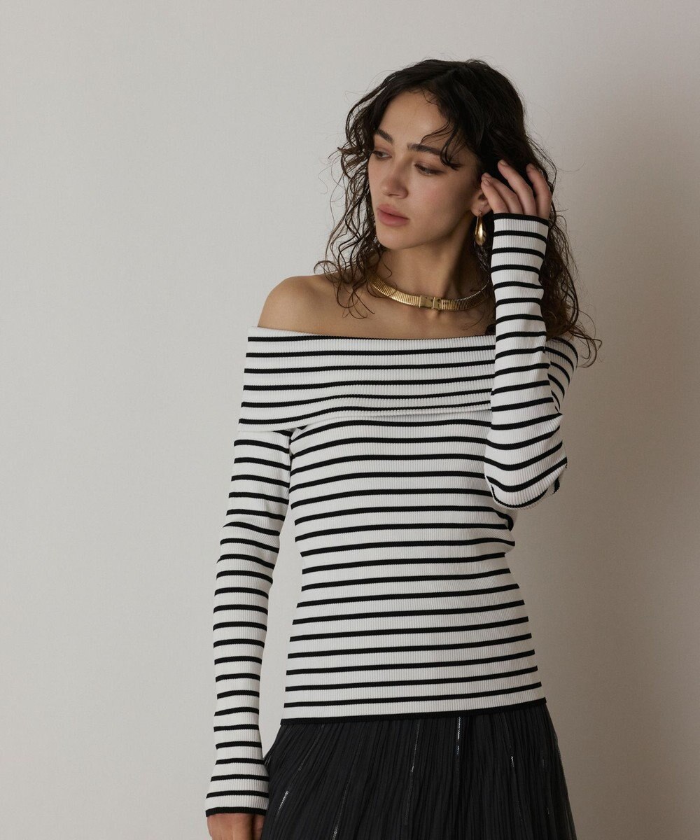 GRACE CONTINENTAL オフショルリブニットトップ 