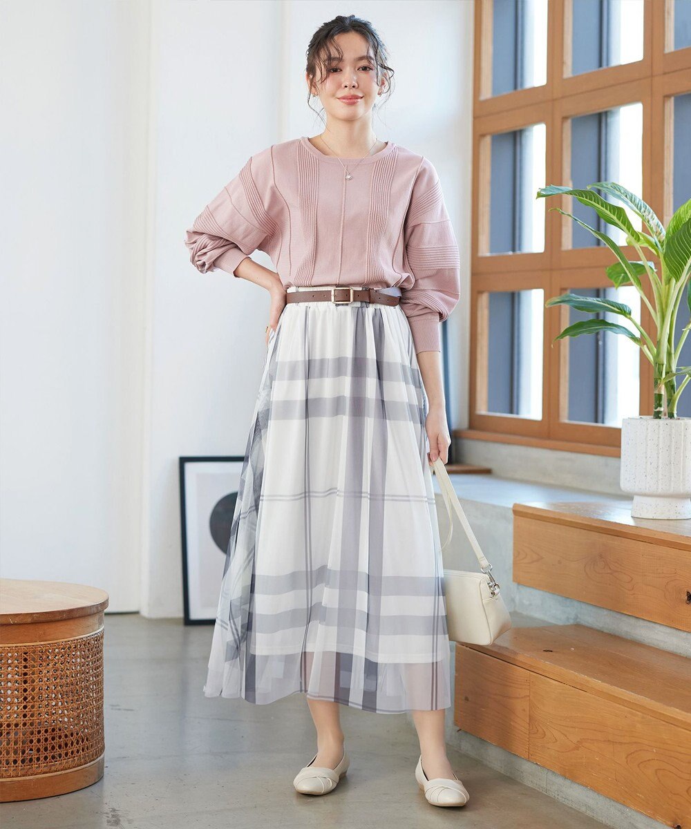 Tiaclasse L チュールレースチェックスカート 