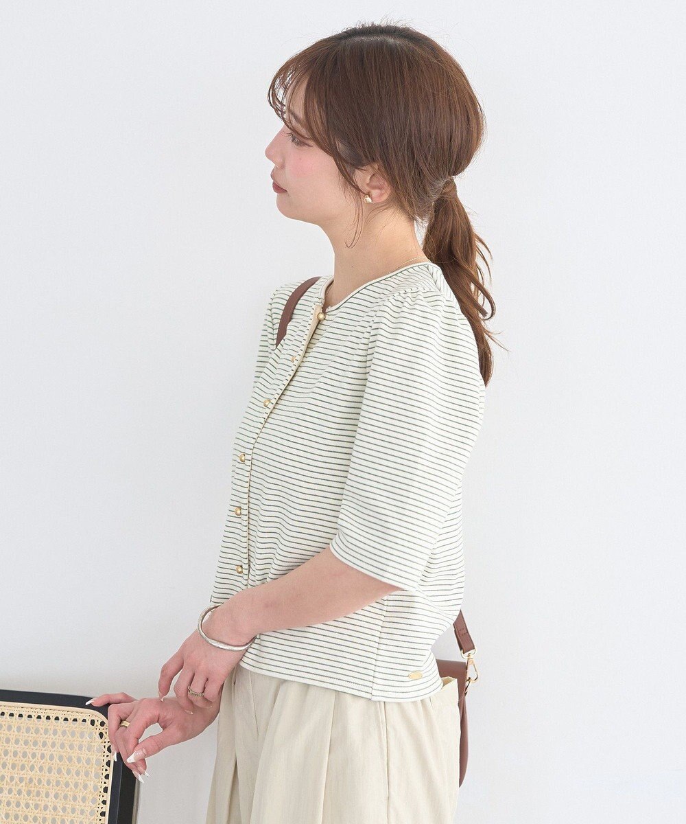 earth music&ecology ゴールドボタンボーダーカーディガン 