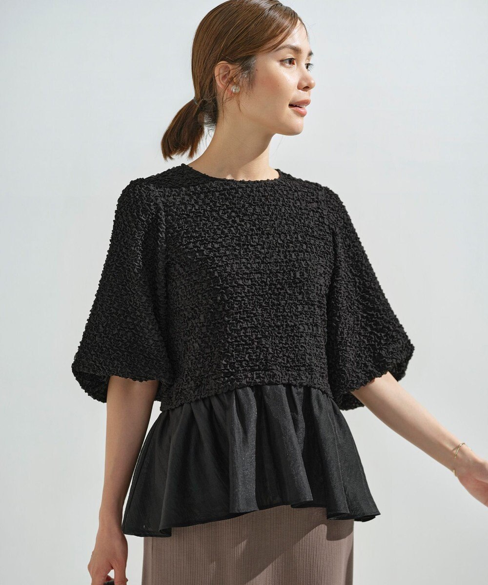 組曲 L シャーリングシフォン シアーペプラム ブラウス 