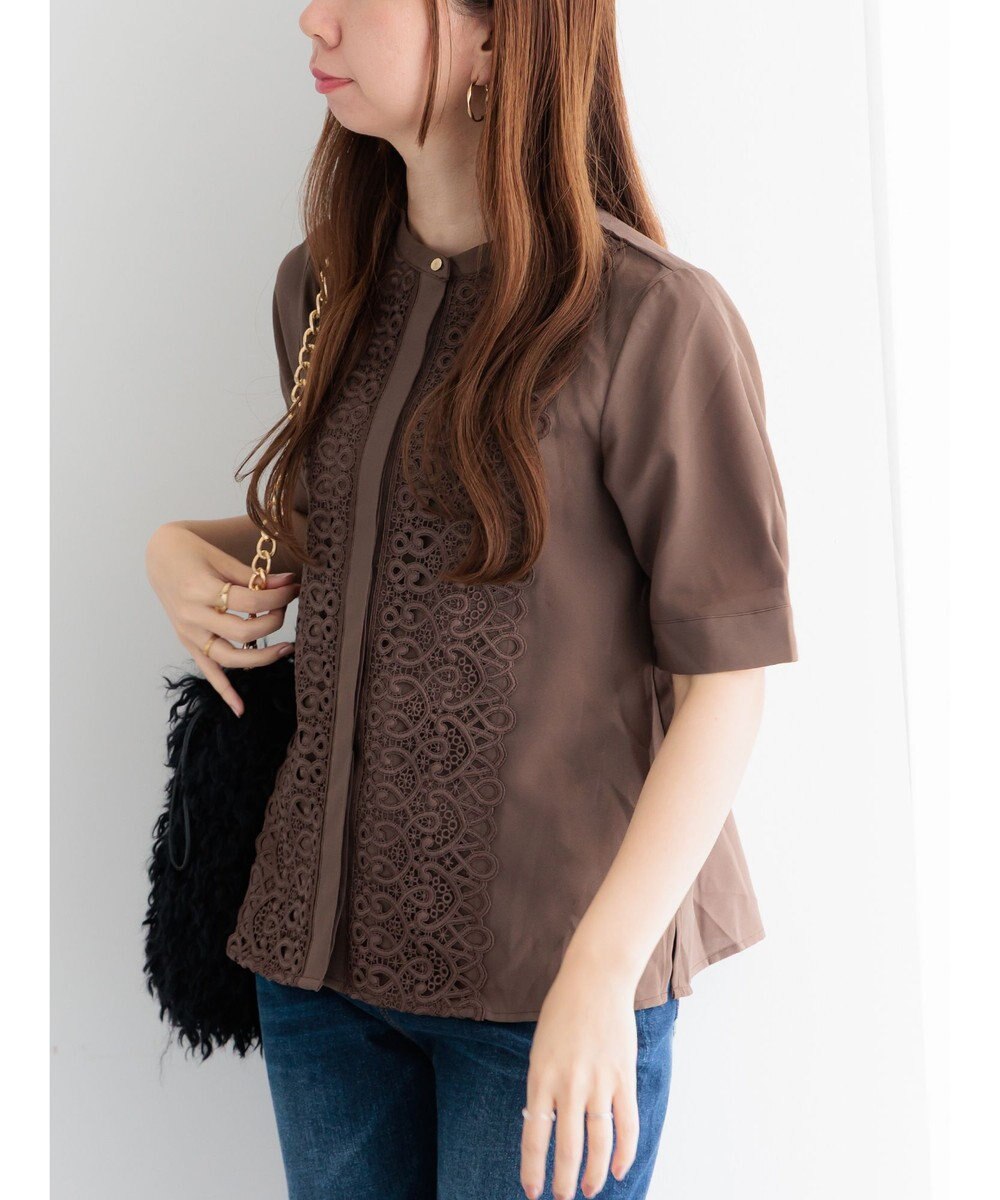 Te chichi 【WEB限定カラーあり】フロントレース5分袖ブラウス 