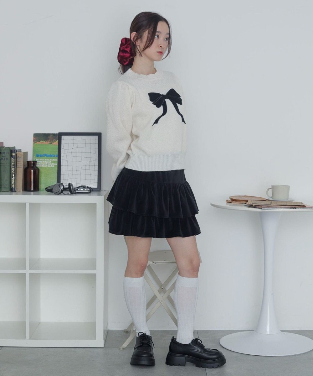 WEGO ベロアリボンアップリケタックスリーブニット 