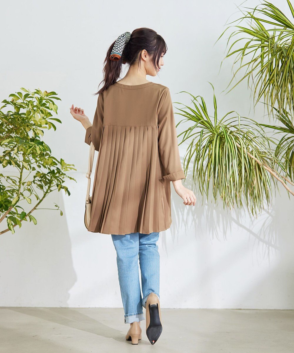 Tiaclasse 【洗える・スマート裏起毛】バックプリーツチュニックブラウス 