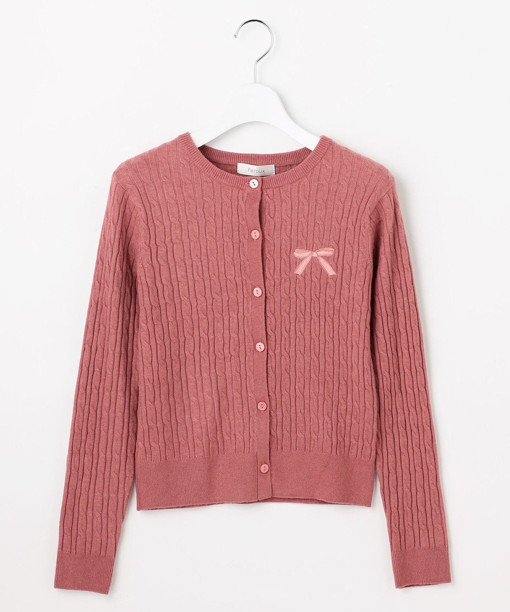 Feroux ケーブル編み×リボン刺繍 ニット カーディガン 