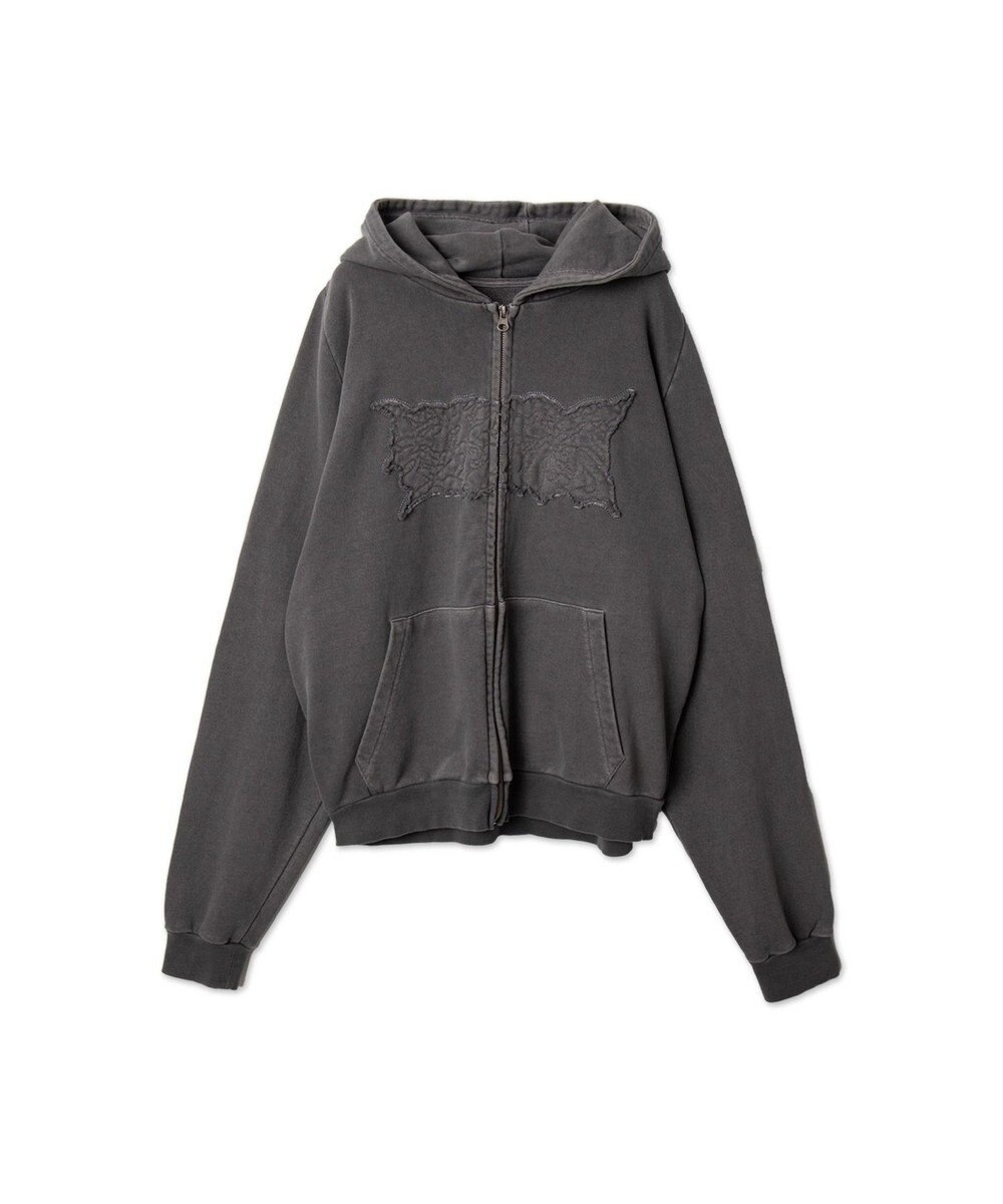 WEGO 【ユニセックス着用ITEM】ピグメントダメージアップリケZIPパーカー 