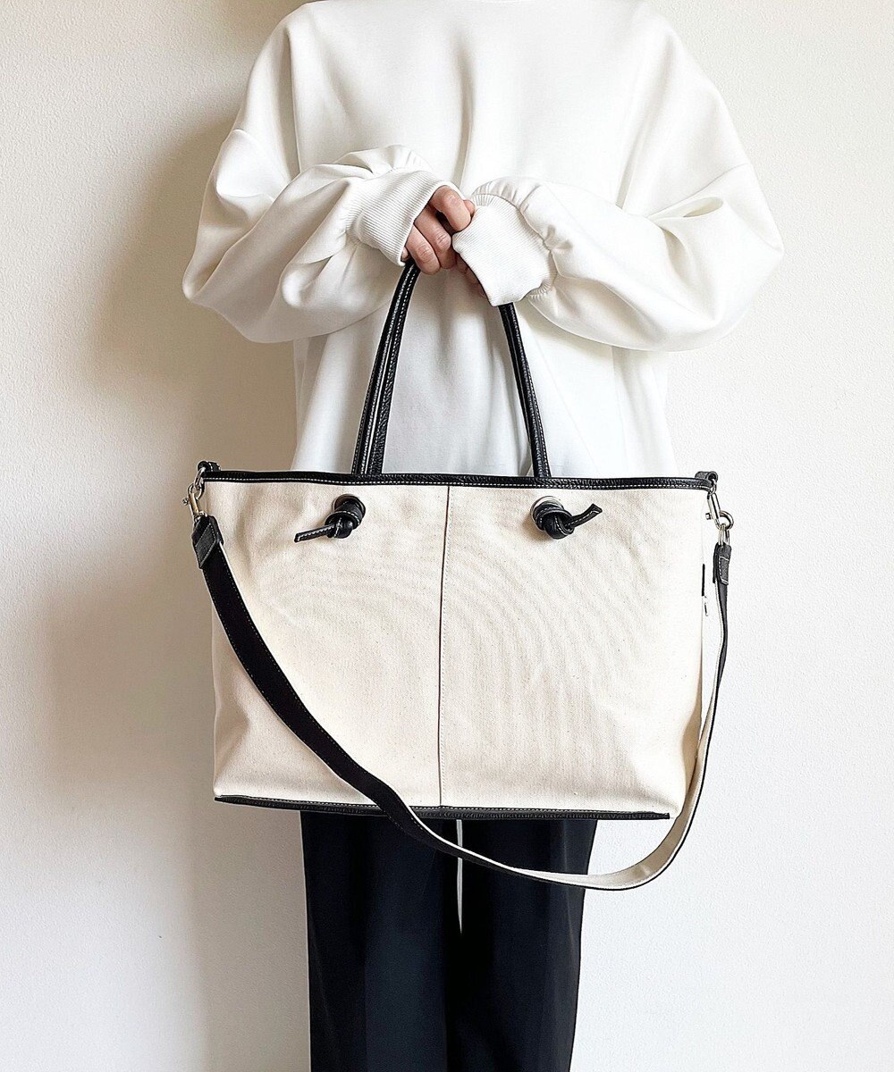 Hekhèr Le Style de Vie 【日本製 / A4サイズ対応/2WAY】コットンキャンバス×シュリンクレザー ノットトートバッグ large 