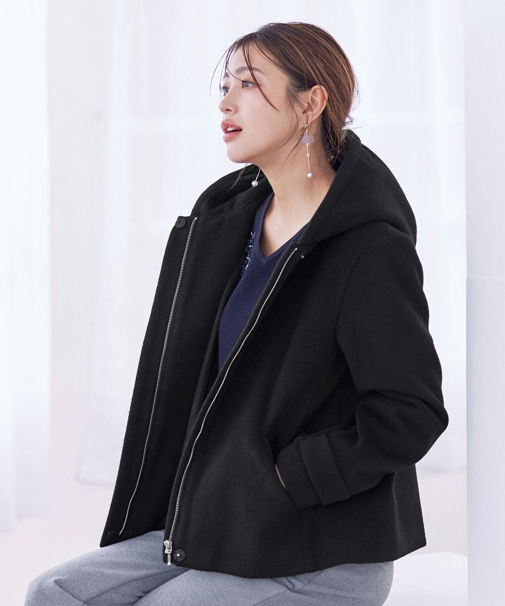 Tiaclasse ウールライクフーデットショートコート 