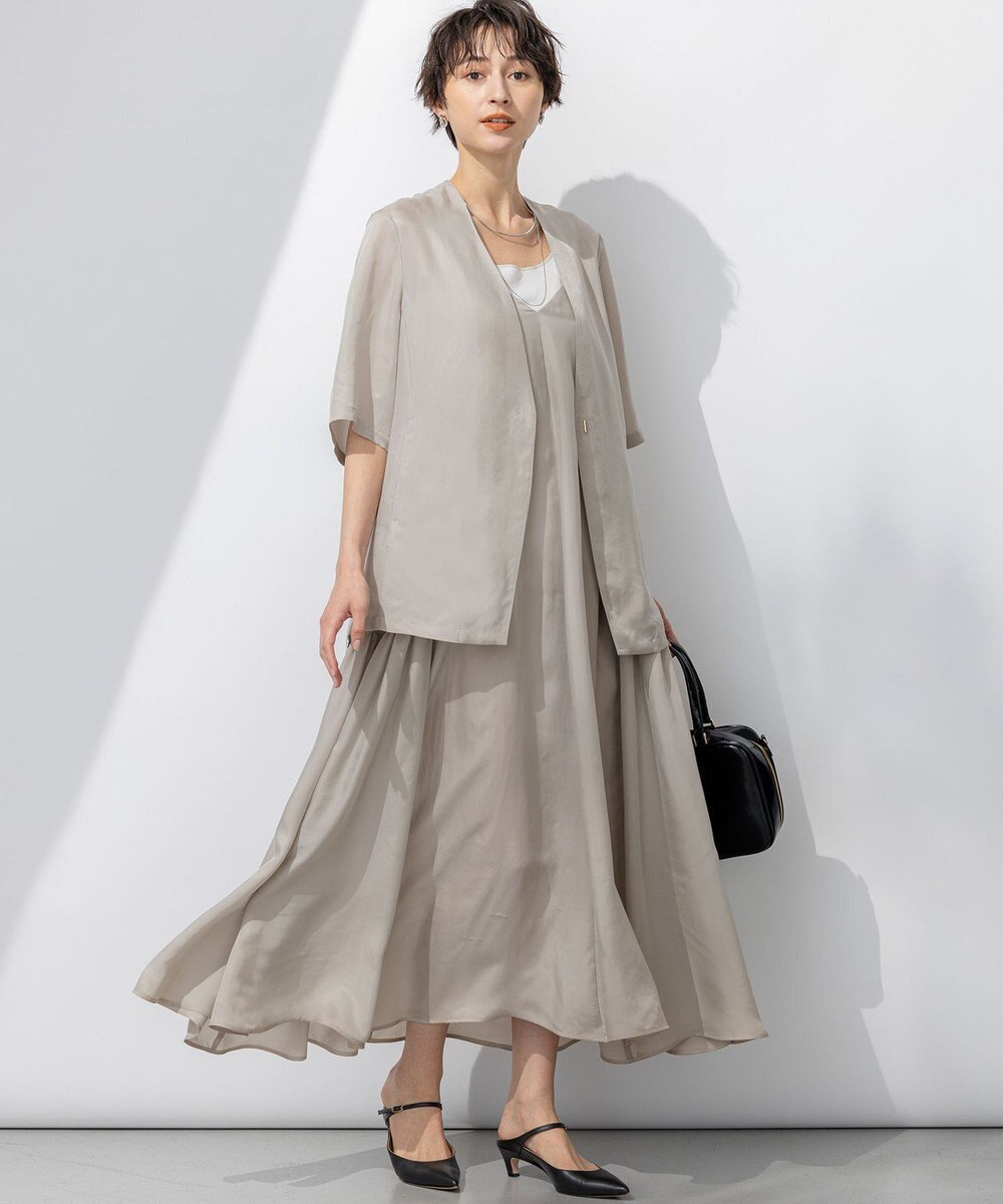 23区 L 【接触冷感性/洗える】フィブリルツイル ハーフスリーブ ジャケット 