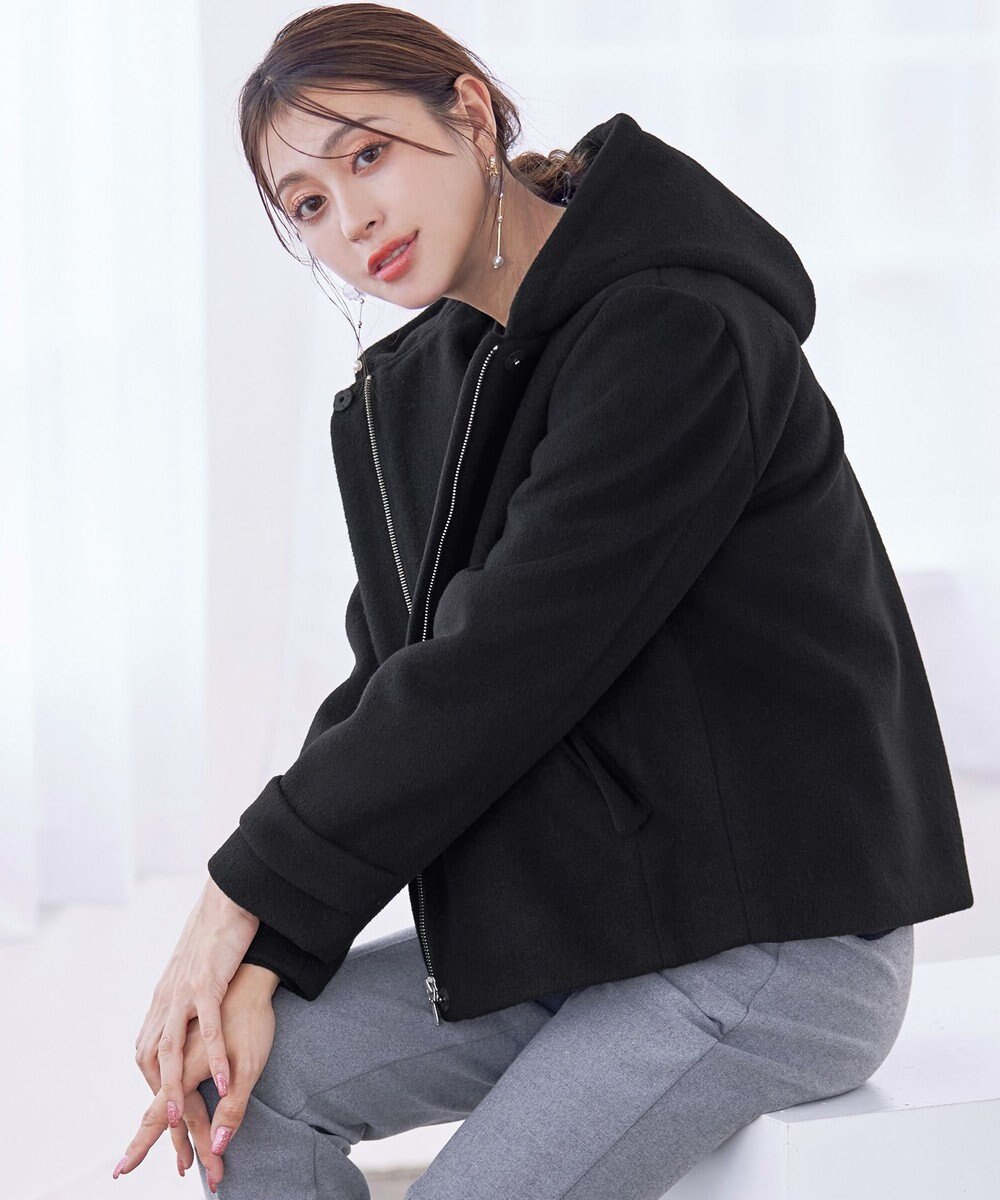 Tiaclasse ウールライクフーデットショートコート 