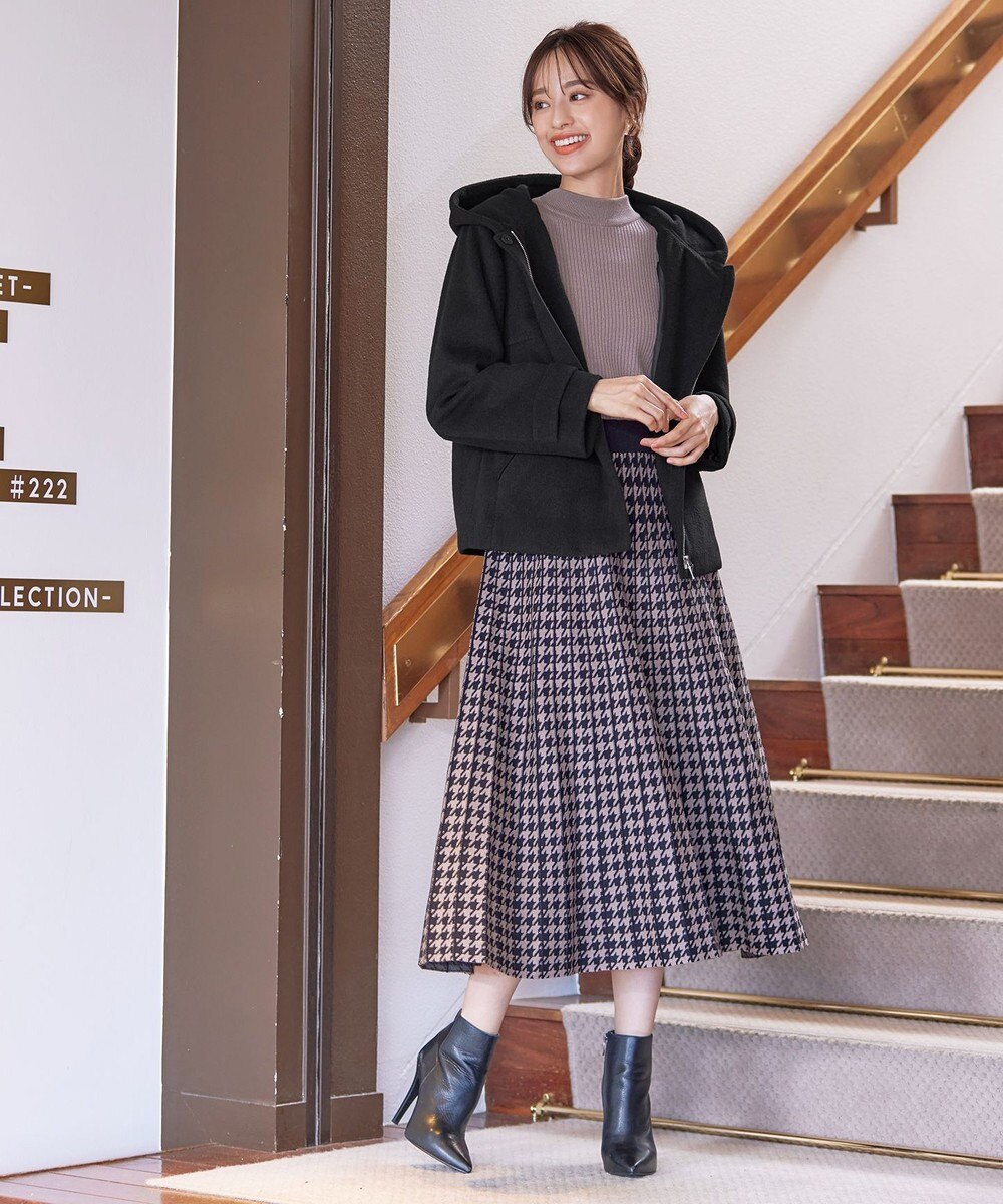 Tiaclasse ウールライクフーデットショートコート 