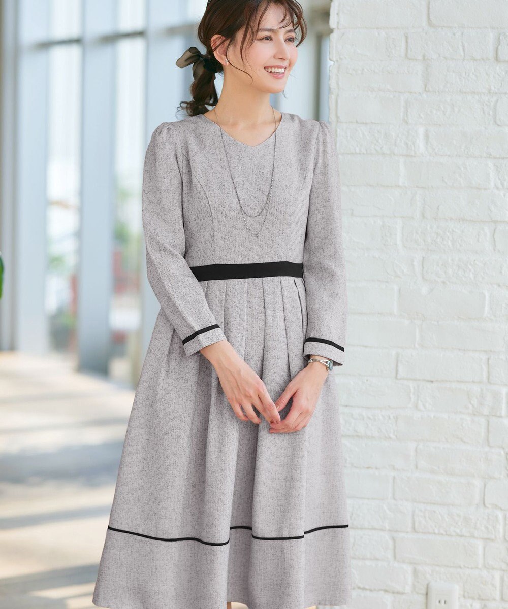 Tiaclasse 【洗える】配色パイピングフレアワンピース 